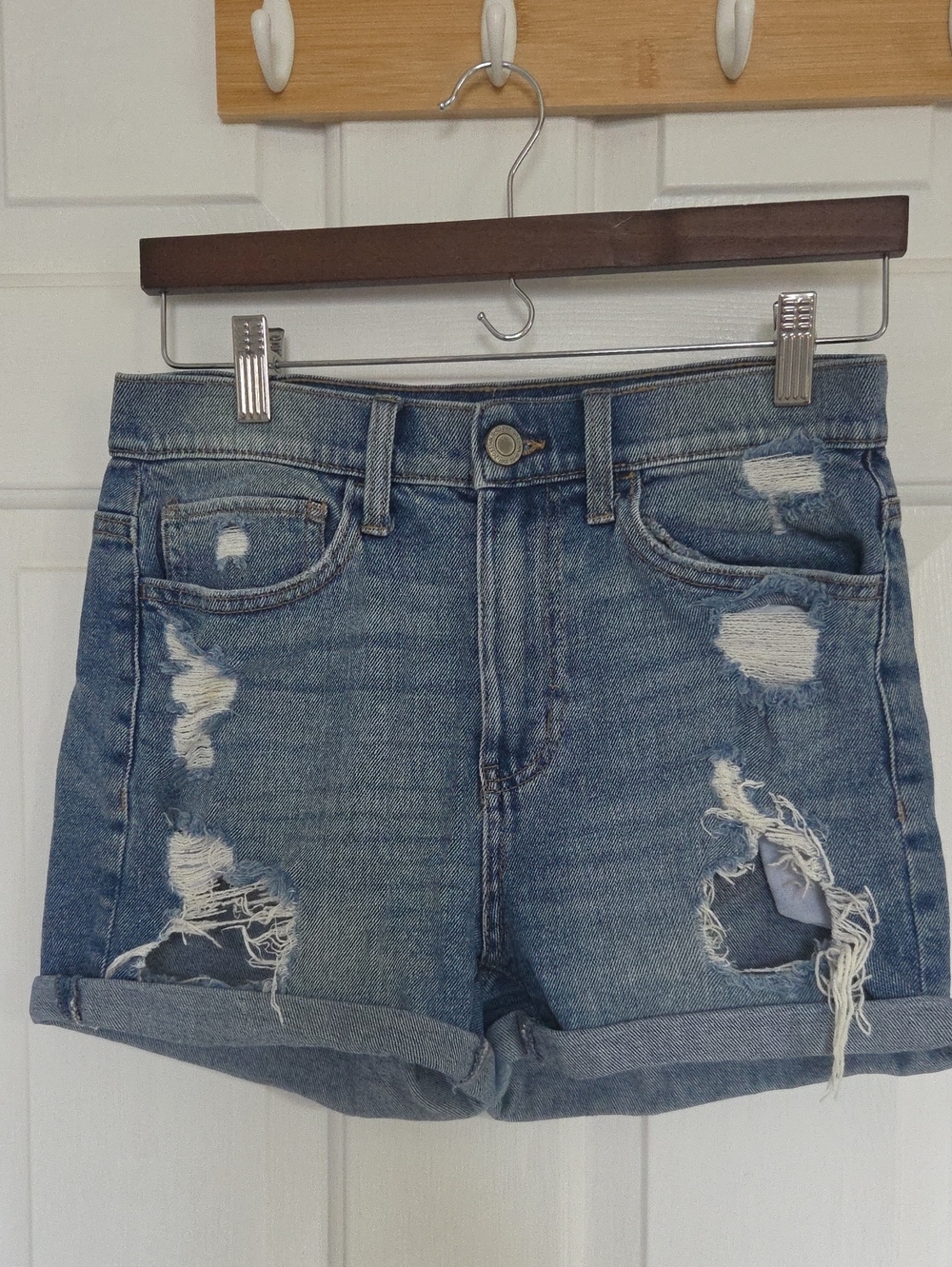 Kohl's SO Distressed High-Rise Junior's Vintange Stretch Mom Denim Shorts